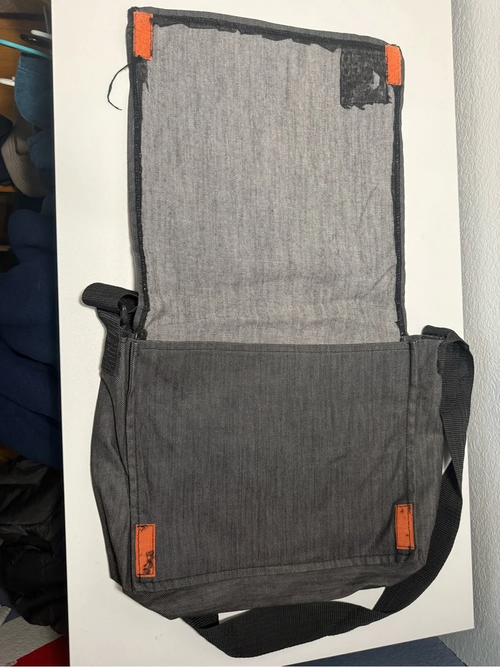 G by Guess Gray Messenger Bag with Orange Accent Tabs